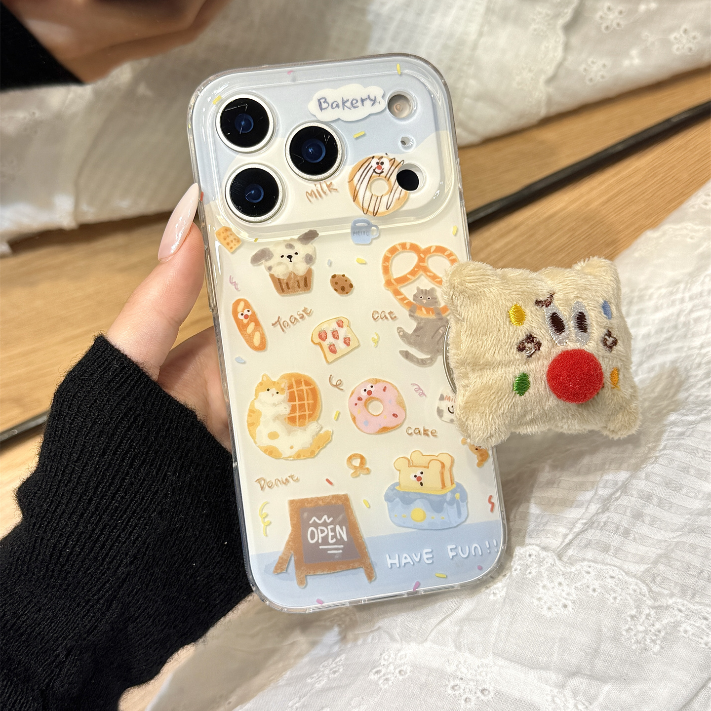 jellycat甜品猫咪毛绒立体红鼻子支架适用于iphone17promax苹果14手机壳15新款16pro女13可爱17pm硅胶防摔套