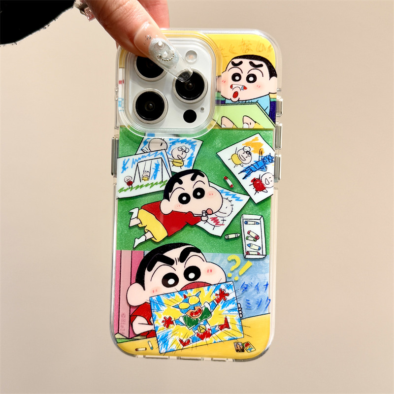 日系卡通动漫涂鸦超人蜡笔小新适用于iphone16promax苹果14手机壳15新款15pro女16可爱13pm双层硅胶防摔软壳