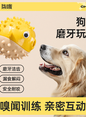 蹦蹦鱼狗狗玩具自嗨解闷磨牙耐咬神漏食发声球大小型犬宠物玩具球