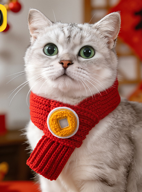 猫咪围脖小狗可爱项圈毛线宠物围巾围兜狗狗保暖配饰红色喜庆新年