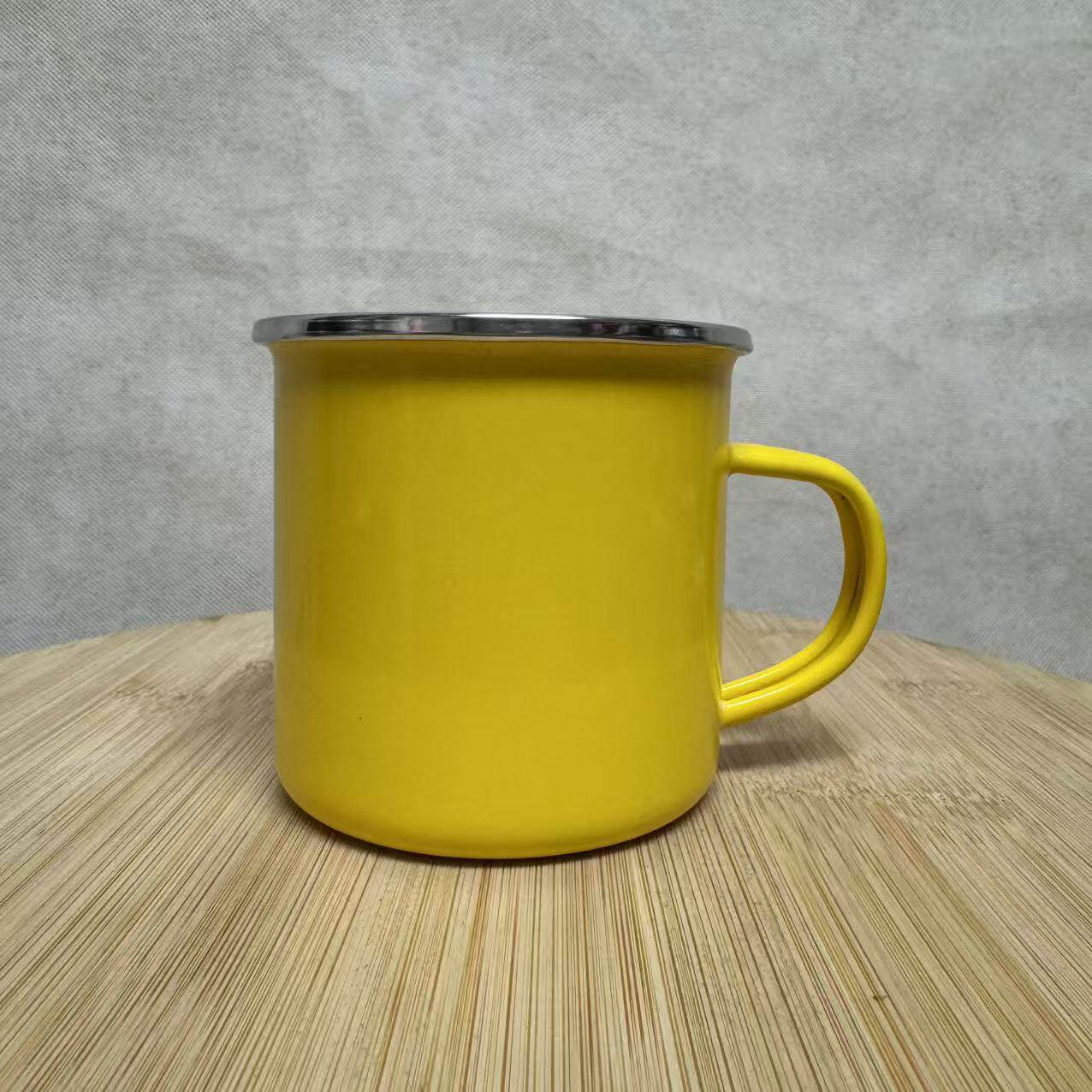 精品黄色包边搪瓷杯特厚8厘米高容量370毫升怀旧马克杯咖啡杯水杯