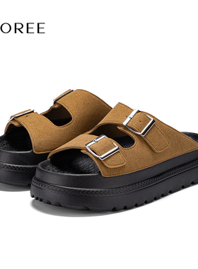 宝人厚底勃肯凉拖鞋女夏季新款方扣休闲沙滩拖防滑增高外穿拖鞋女