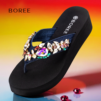 宝人中跟水钻时尚拖鞋女