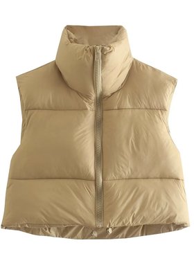 2024秋冬新款欧美跨境女装亚马逊羽绒棉马甲短款立领抽绳百搭时尚