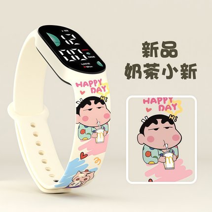 韩版时尚奶茶原小新可爱森系手表女中小学生夜光防水学生运动手表