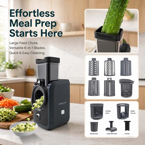 Electric 6-in-1 vegetable slicer, drum type diced and shredd