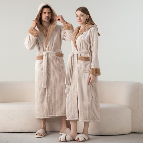 Men's and Women's Bathrobe Jacquard Velvet Robe Couple Long