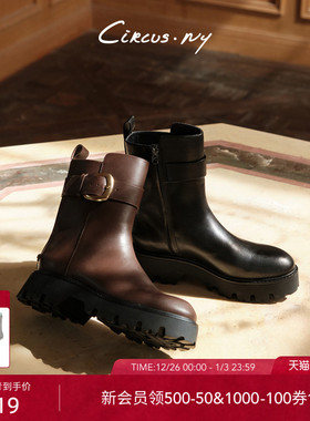SAM EDELMAN山姆爱德曼25秋冬新皮带扣机车短靴厚底女黑棕CIRCUS