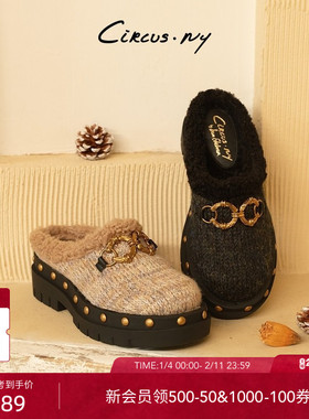 SAM EDELMAN山姆爱德曼春加绒毛毛穆勒勃肯铆钉厚底拖鞋女CIRCUS