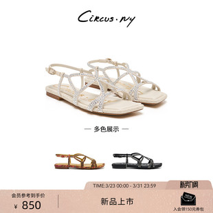 SAM 女士CIRCUS EDELMAN山姆爱德曼26春夏新仙气水钻饰交叉带凉鞋