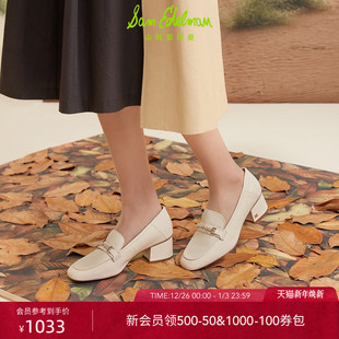 SAM 女FAVEL EDELMAN山姆爱德曼秋冬衔扣白色圆头粗高跟乐福单鞋