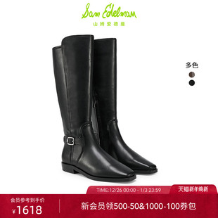 SAM 高筒骑士靴粗跟方头皮扣拼接女CORRINA EDELMAN山姆爱德曼冬季