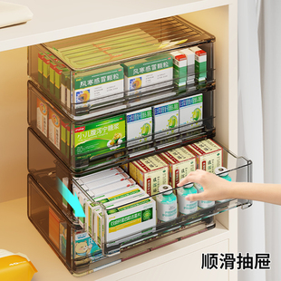 收纳柜家用大容量透明防尘整理盒子 药品药物收纳盒桌面药箱抽屉式