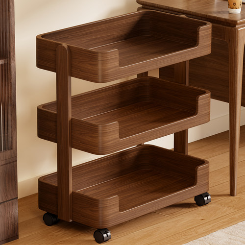 实木书架落地可移动置物架