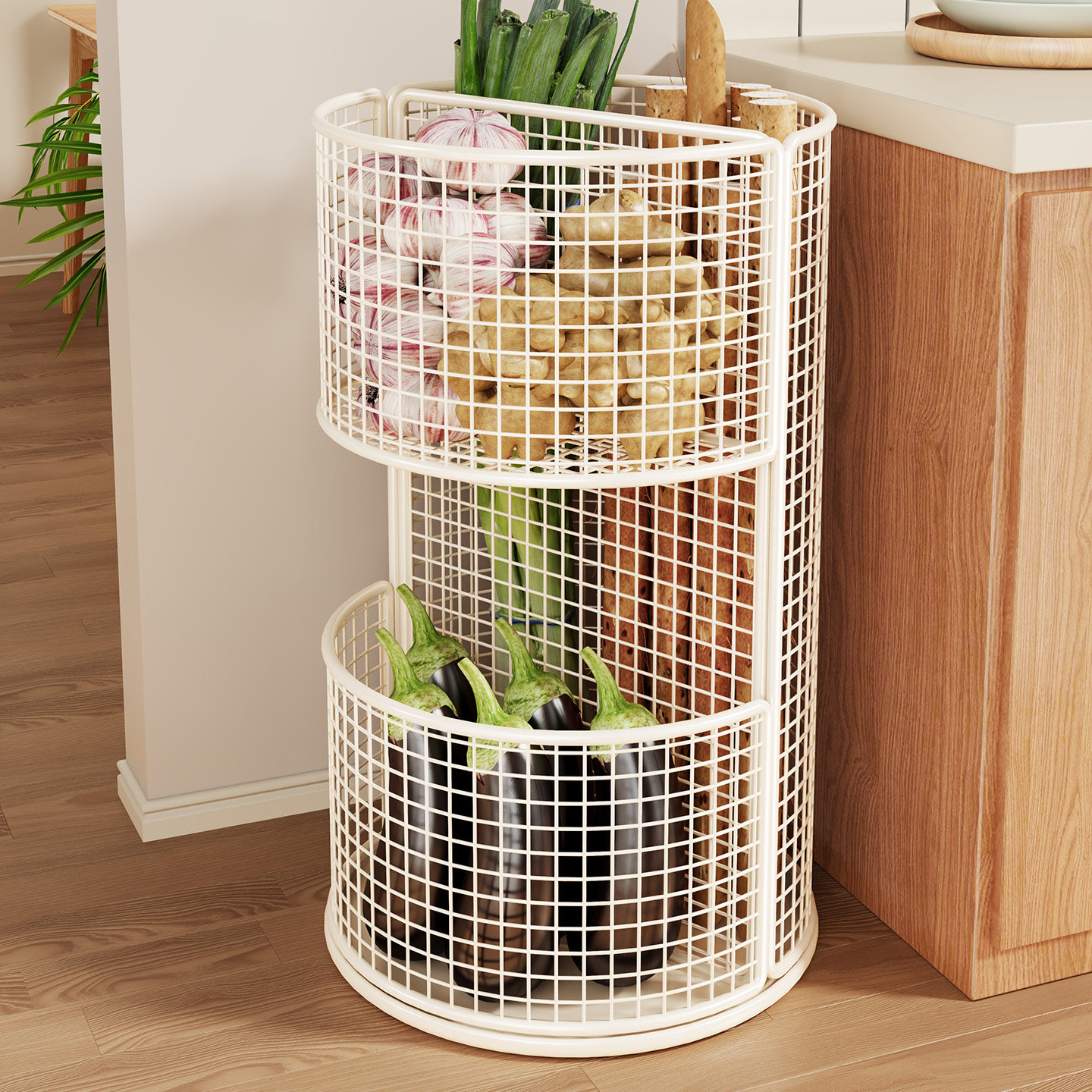 厨房大葱收纳神器家用大容量多功能葱姜蒜蔬菜食材山药铁棍置物架,收纳整理,食物收纳盒,淘宝优惠券,粉丝福利购,淘宝优惠卷