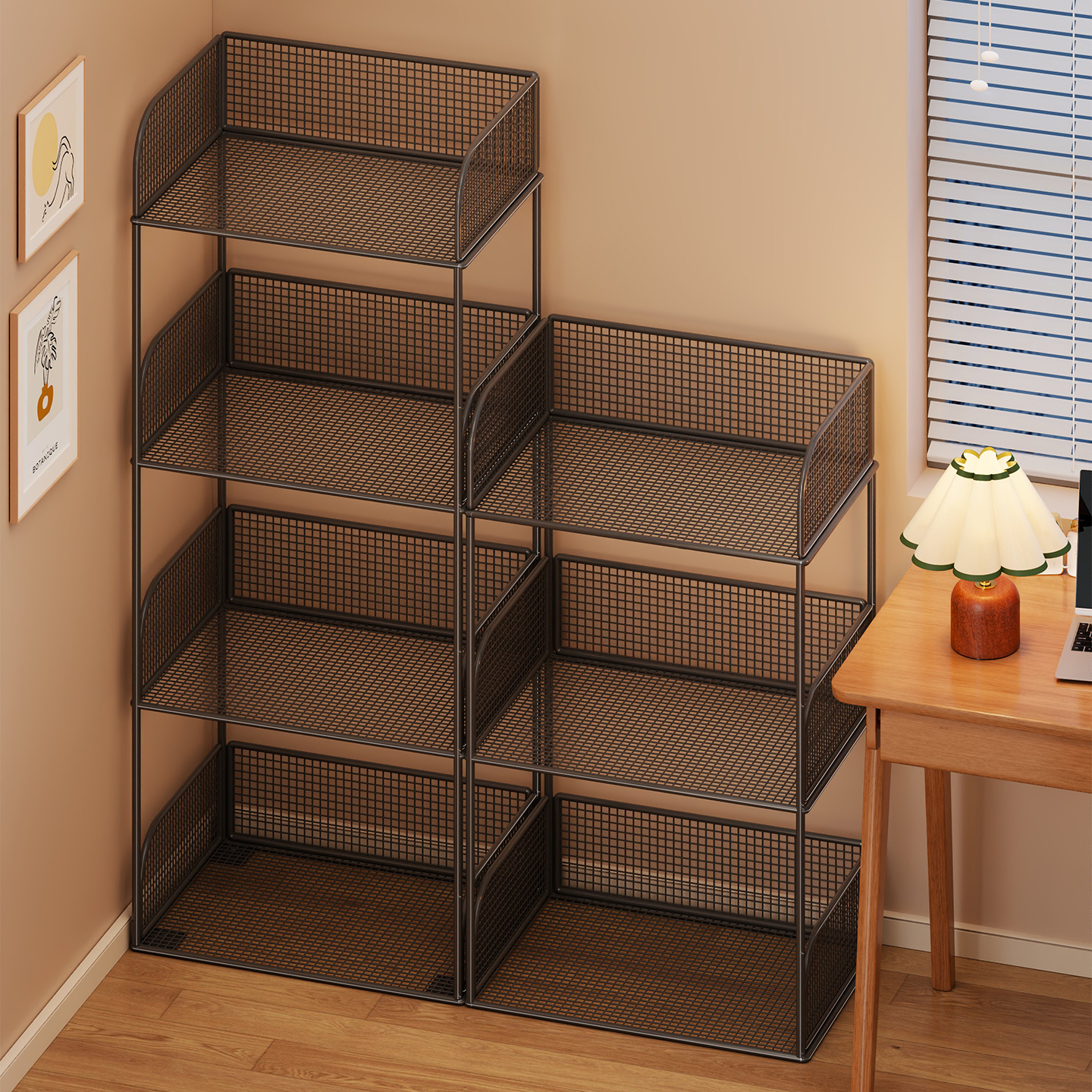 桌边书架落地多层靠墙一体书柜