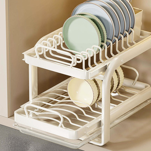 厨房橱柜内置物架沥水碗架抽屉式 拉篮抽拉碗柜盘下水槽碗碟收纳架