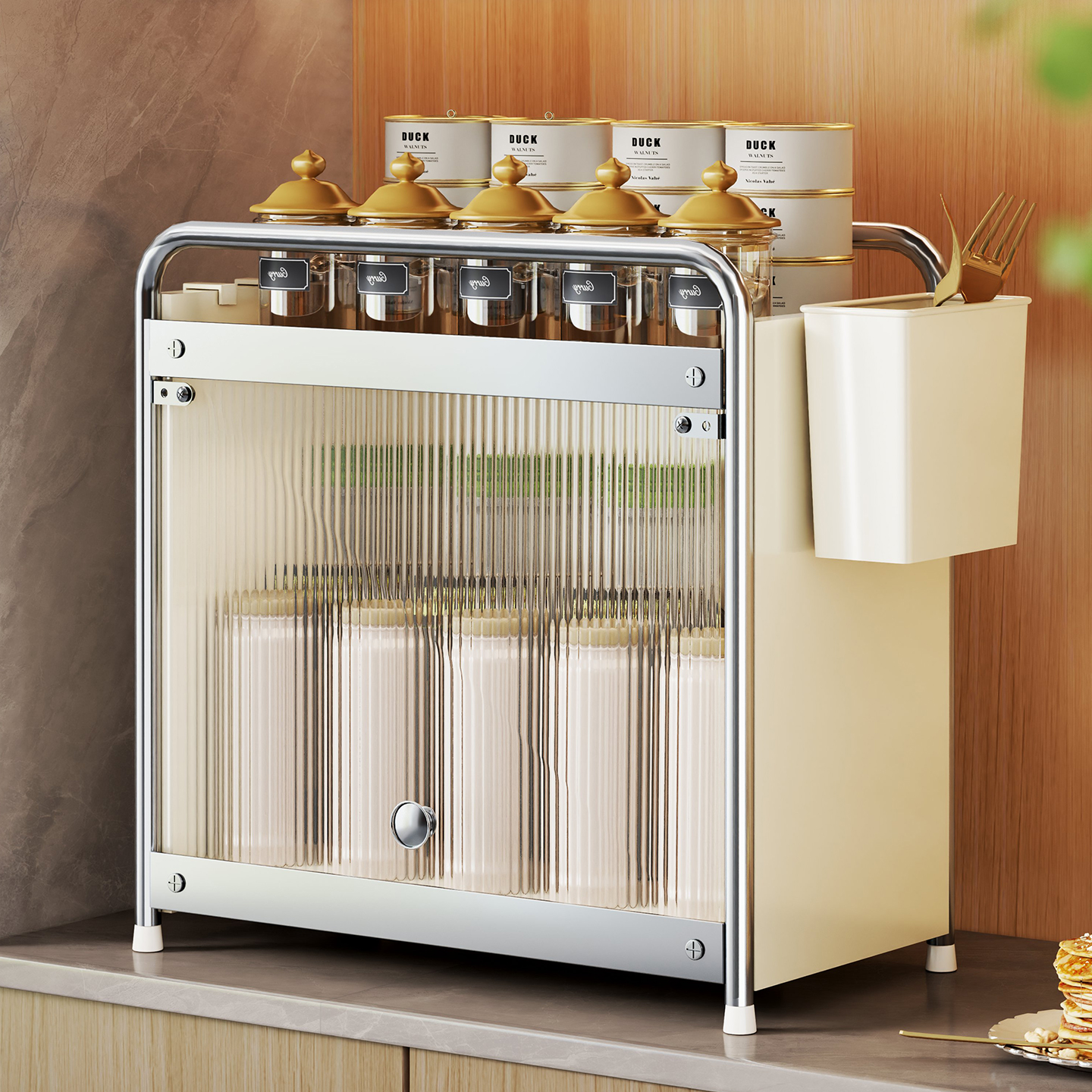 厨房转角调料品置物架台面窄边墙角收纳架橱柜侧面抽拉极窄储物柜