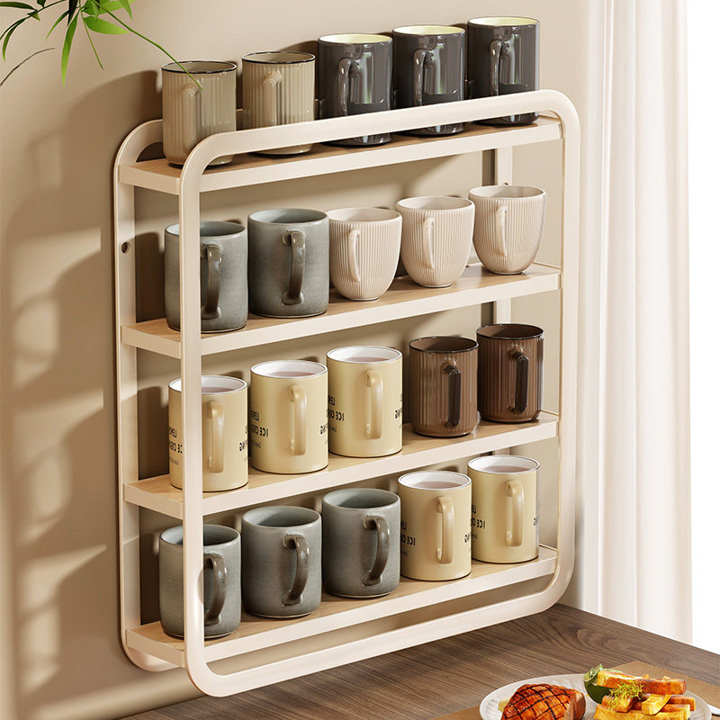 杯子收纳置物架免打孔水杯杯架收纳架厨房壁挂茶杯架墙上储物架子