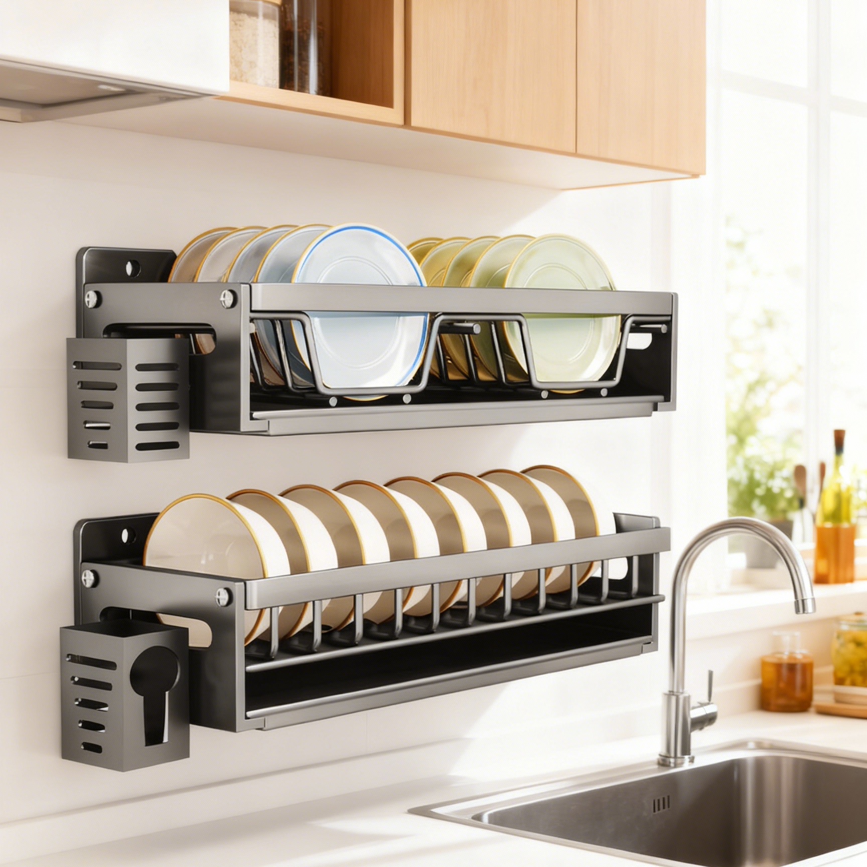 家用多层免打孔碗筷收纳壁挂式