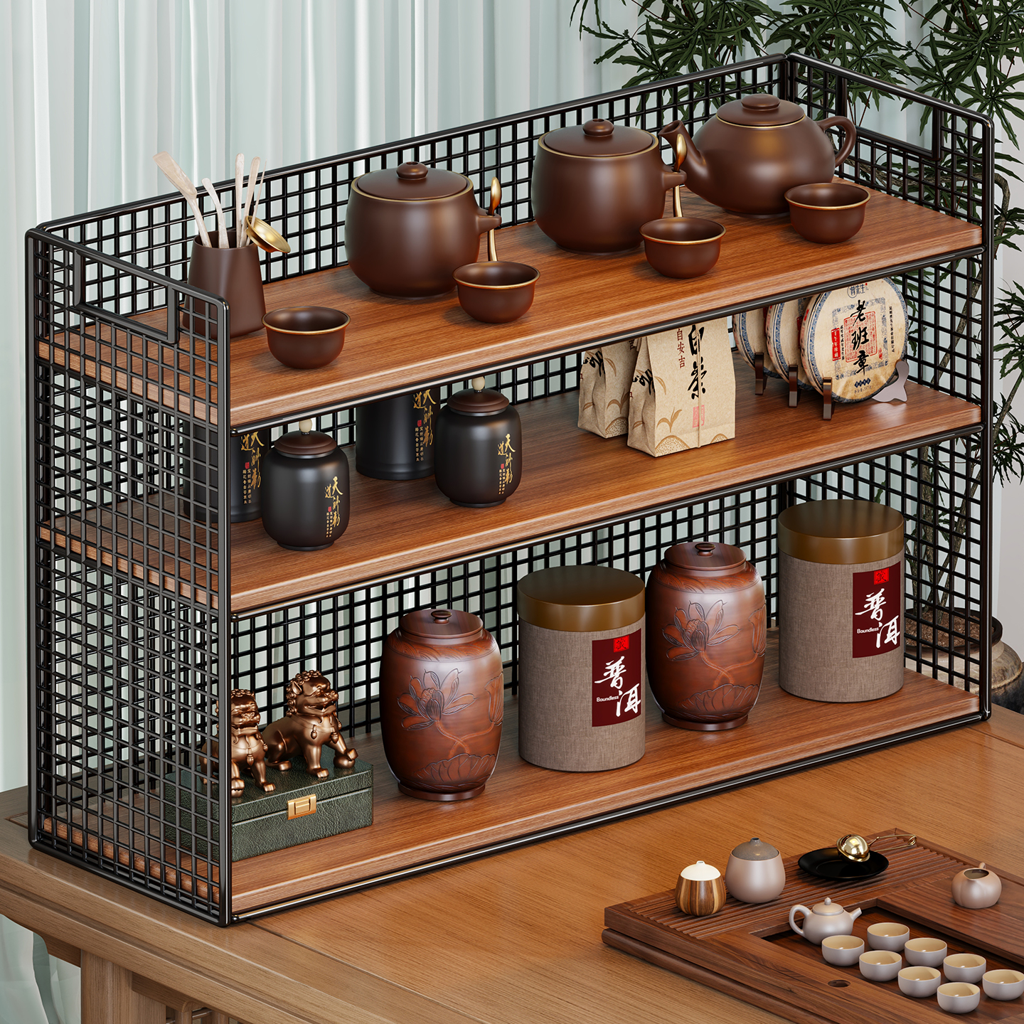 桌面博古架多层收纳茶具置物架