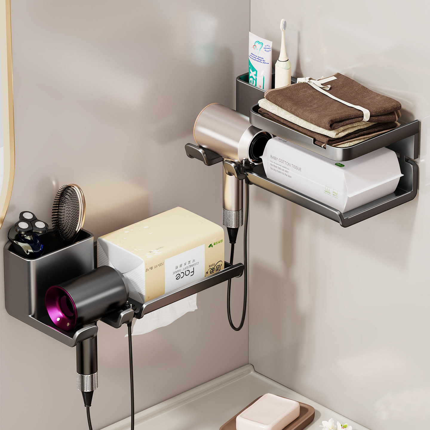卫生间置物架免打孔壁挂式牙刷牙膏梳子收纳筐浴室吹风机架纸巾架,家庭/个人清洁工具,吹风机置物架,淘宝优惠券,粉丝福利购,淘宝优惠卷