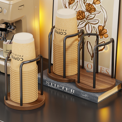 一次性杯子取杯器胡桃木高级感放水杯收纳置物咖啡茶杯桌面纸杯架