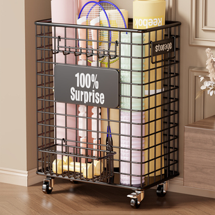 瑜伽垫收纳筐家用大容量运动球类健身器材收纳神器带轮可移动推车