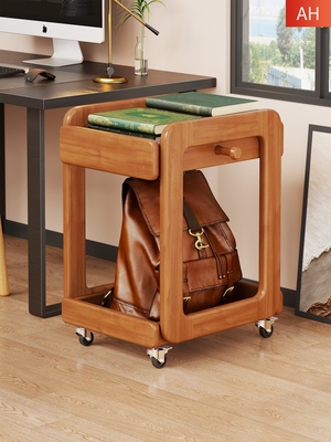 实木书包置物架办公室落地书架工位可移动推车神器放书桌办公收纳