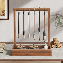 实木毛笔挂架新中式复古多功能毛笔收纳架桌面悬挂式笔架托书房桌上文房四宝摆件收纳笔搁书法专用挂毛笔笔架