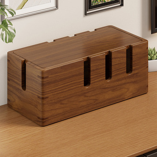 实木电线收纳盒插线板插排接线桌面整理遮挡神器数据线插座集线盒