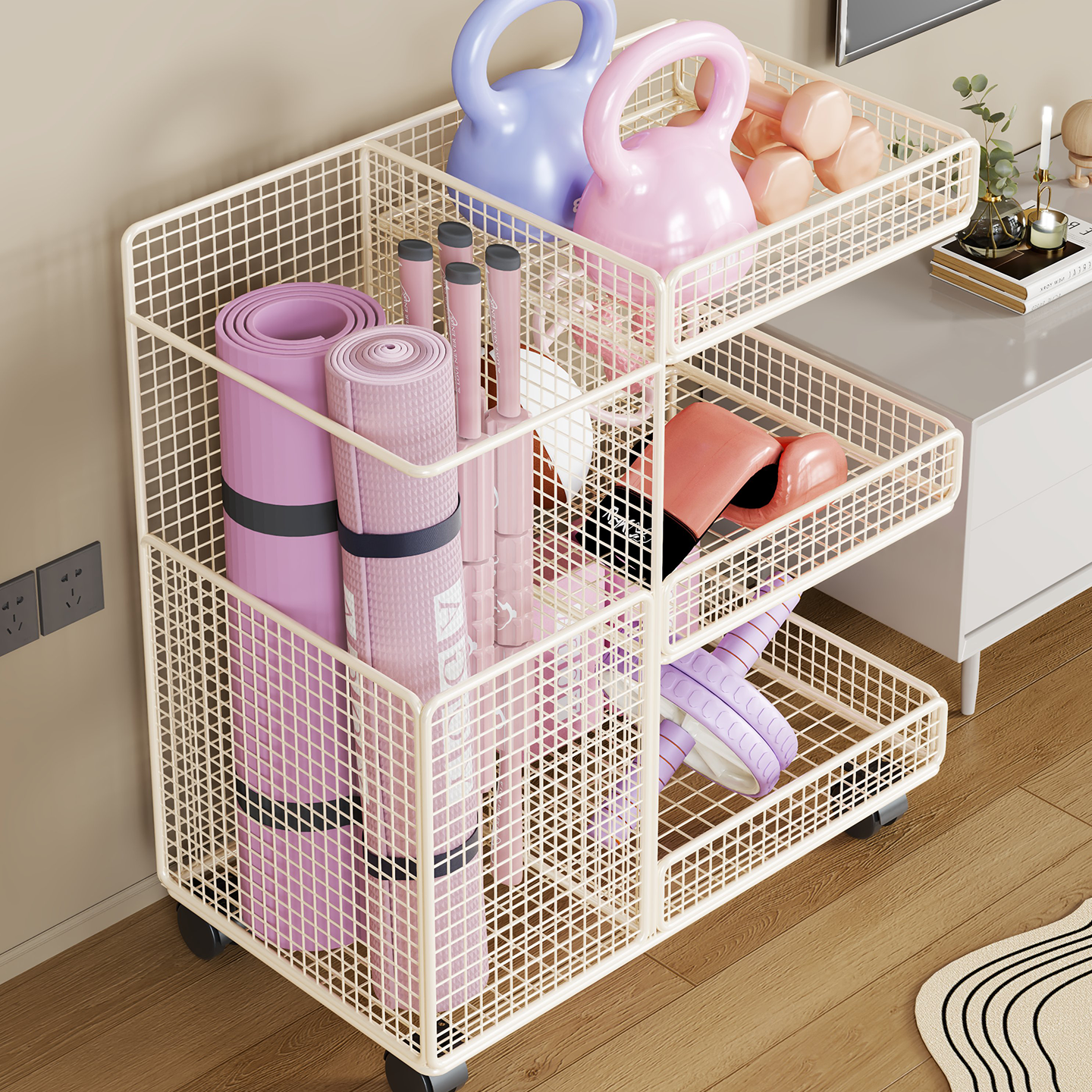 健身器材收纳筐大容量带轮可移动