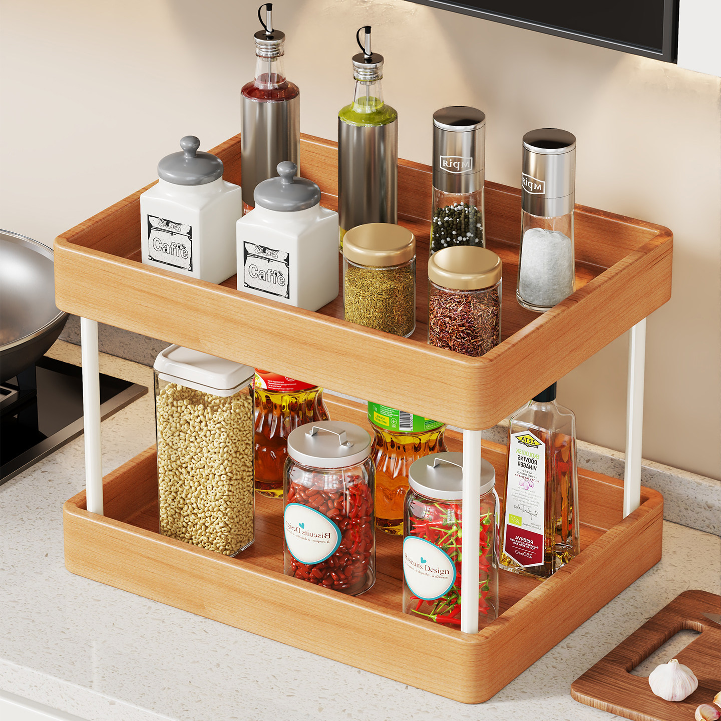 实木调料品收纳架厨房多功能置物架家用台面调味罐油盐酱调味料架