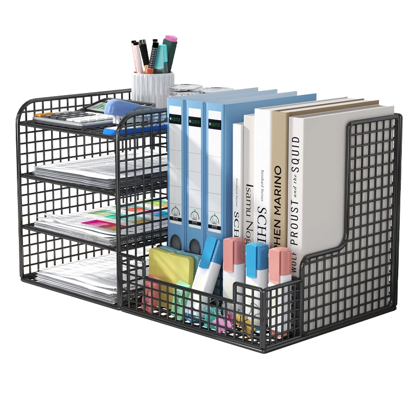 桌面文件收纳盒办公室文件框立式收纳架文件夹多层置物架办公桌书架书立架教师书桌女生工位整理神器改造好物
