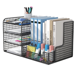 桌面文件收纳盒办公室文件框立式收纳架文件夹多层置物架办公桌书架书立架教师书桌女生工位整理神器改造好物