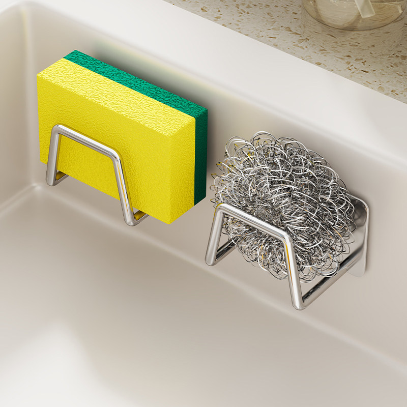 不锈钢海绵置物架免打孔厨房水槽内钢丝球洗碗抹布沥水架收纳架子,厨房/烹饪用具,厨房置物架/置物柜/角架,淘宝优惠券,粉丝福利购,淘宝优惠卷