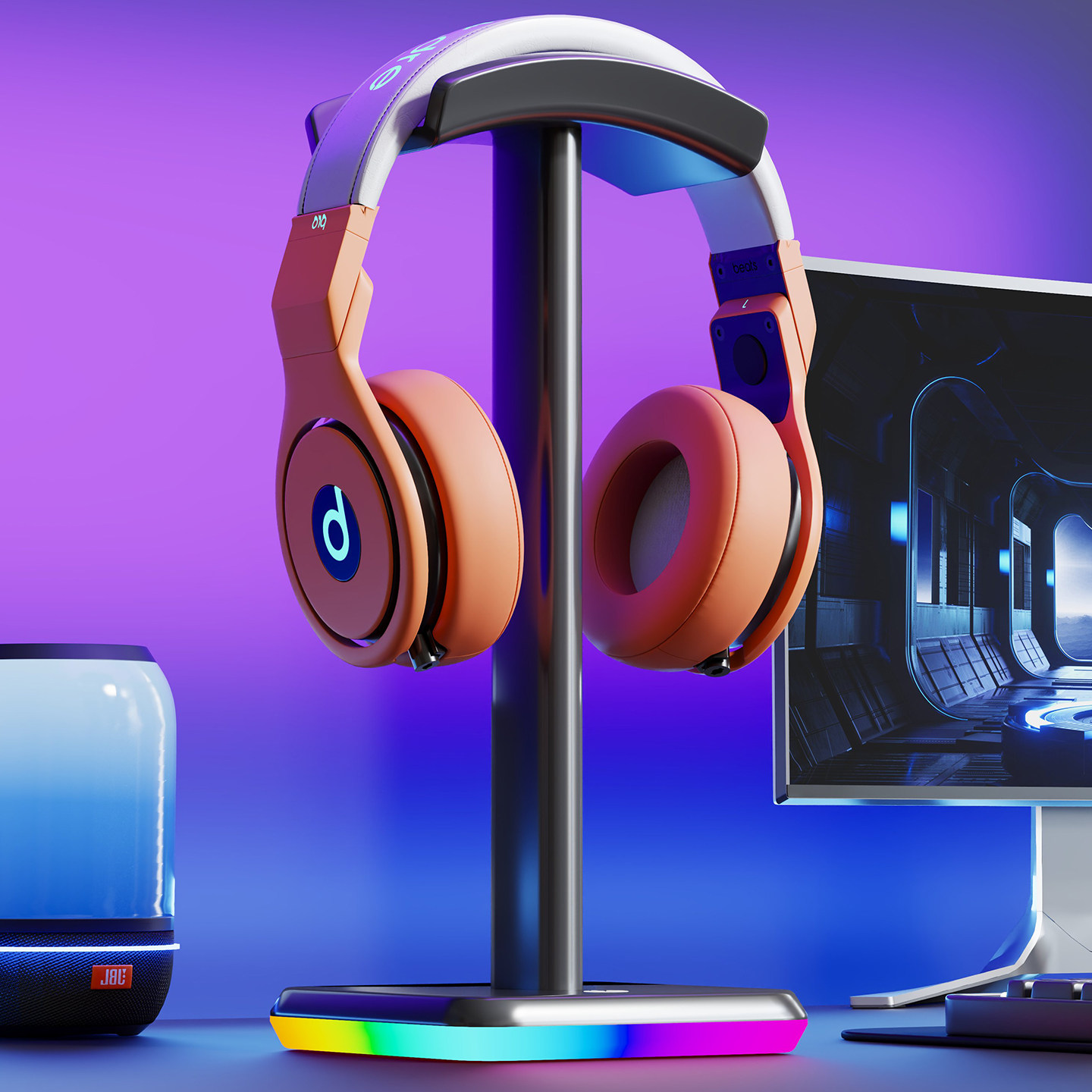 耳机支架家用电竞房桌面耳麦收纳架金属多功能学生宿舍头戴式挂架创意 LED炫光整理悬托架网吧多功能放置神器,3C数码配件,耳机支架,淘宝优惠券,粉丝福利购,淘宝优惠卷