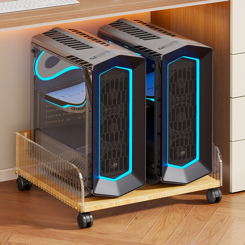 台式电脑主机托架可移动带滑轮家用机箱托盘置物架办公室桌下支架