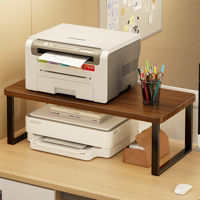 实木打印机架子桌面双层复印机置物架多功能办公室桌上主机收纳架