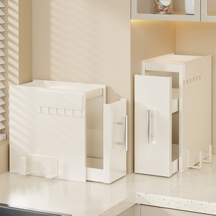 厨房窄款调料架台面抽拉式多层防尘收纳油盐酱醋调味奶油风置物架