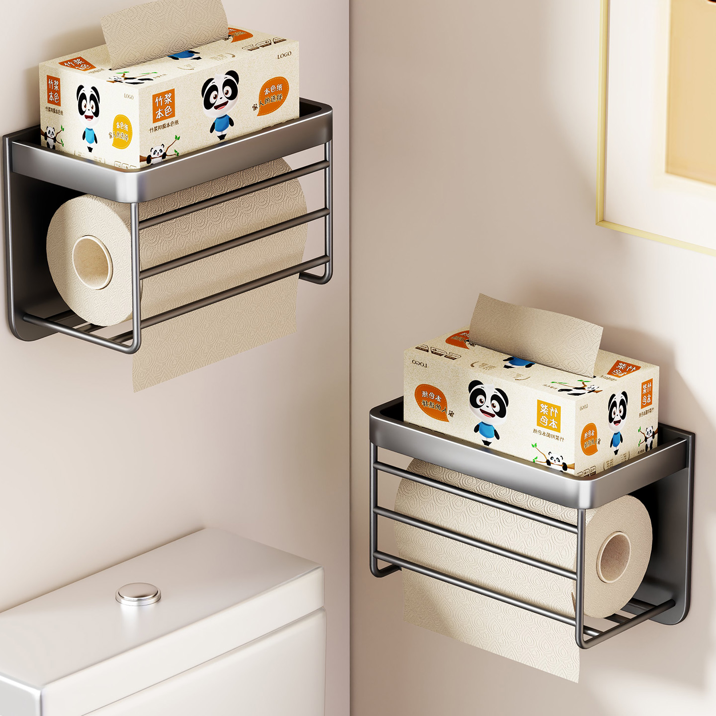 置物架架放置壁挂防水卫生间卷纸式免打孔收纳盒纸巾盒洗脸巾家用