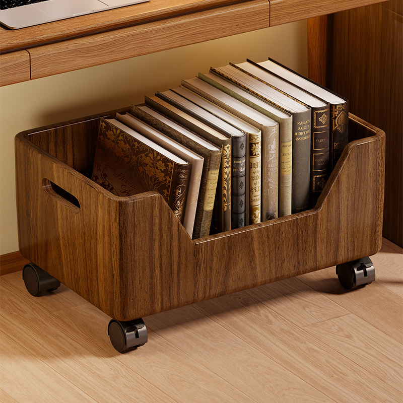 实木儿童书本收纳架桌下置物架落地可移动小推车家用整理架零食架