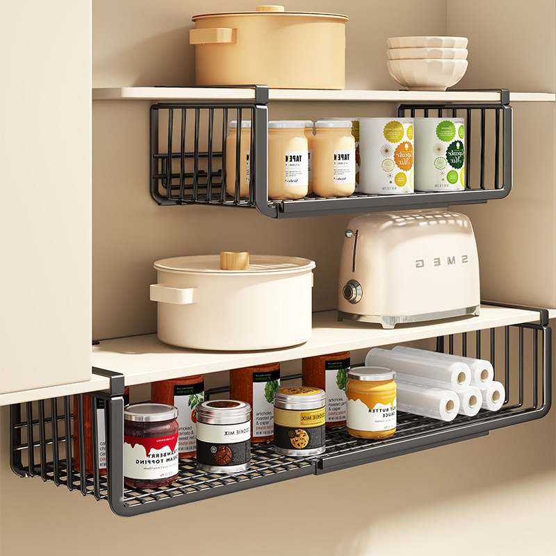 吊柜下可伸缩厨房收纳置物架免打孔柜内保鲜膜储物神器调味品架子,厨房/烹饪用具,厨房置物架/置物柜/角架,淘宝优惠券,粉丝福利购,淘宝优惠卷