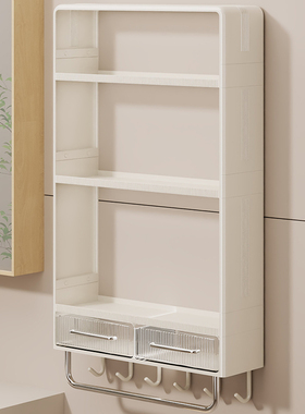 卫生间置物架洗漱台旁壁挂护肤品一体收纳镜柜浴室免打孔收纳神器