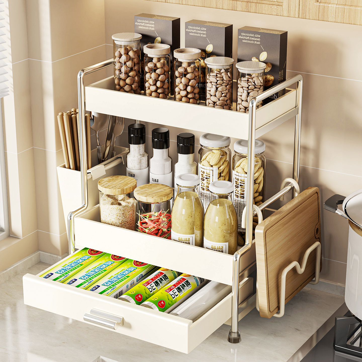 厨房调料置物架轻奢奶油