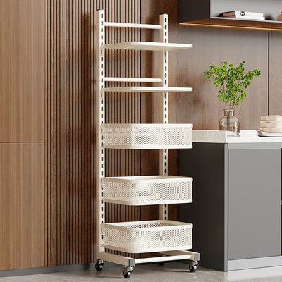 厨房置物架家用落地式蔬菜收纳筐可移动水果放置架电器锅具储物架