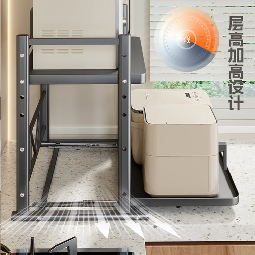 厨房可抽拉多功能微波炉置物架