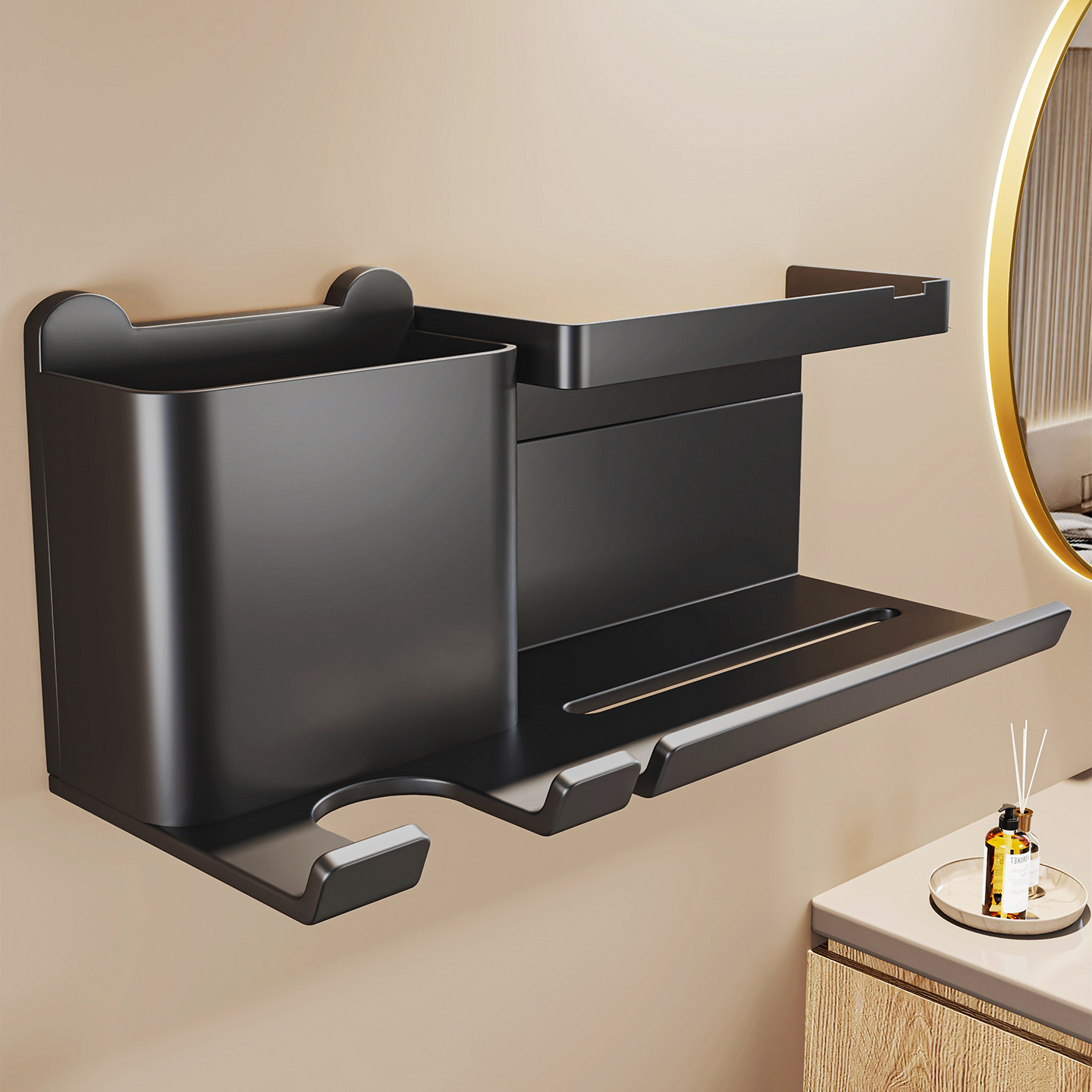 卫生间吹风机置物架免打孔高端电吹风机绕线支架浴室架子风筒挂架