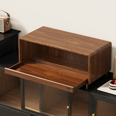 实木咖啡机置物架桌面可抽拉式