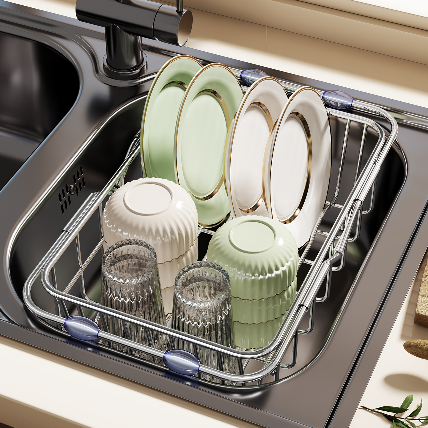 厨房水槽沥水篮多功能伸缩置物架